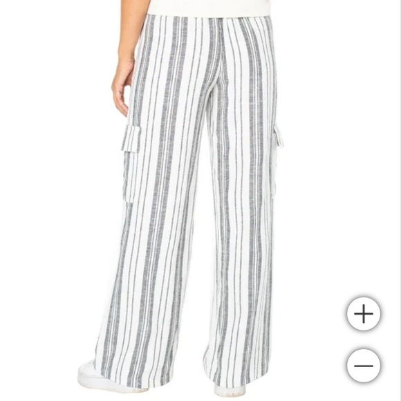 New Roxy Women's Linen Blend Cargo Pant white strips lightweight - Picture 2 of 7